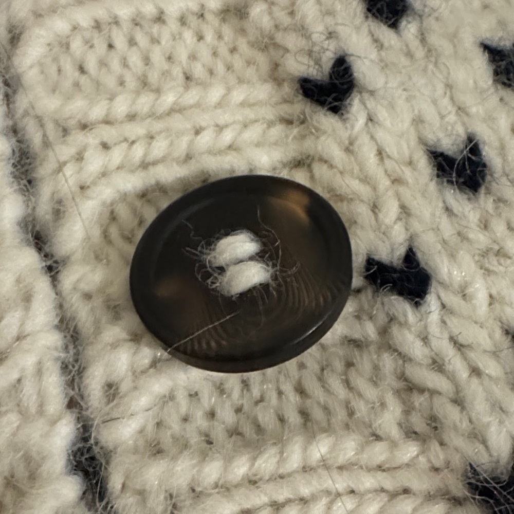 THE GREAT. Cream and Navy Patterned Cardigan - Picture 3 of 8